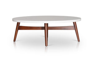 English Elm Steve Silver - Mid-Century Modern Cocktail Table - Natural Cherry Legs, White Silverstone® Tops - Contemporary Simplicity With Classic Design