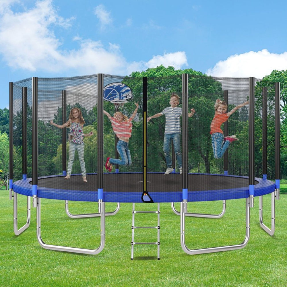 English Elm 16ft Round Backyard Trampoline with Enclosure Net Ladder and Basketball Hoop SC000005AAC