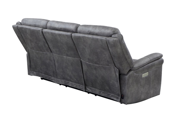 English Elm Steve Silver - Transitional Morrison Power Reclining Sofa in Grey Faux-Suede with USB, Power Headrest & Footrest, Durable Build B081109522