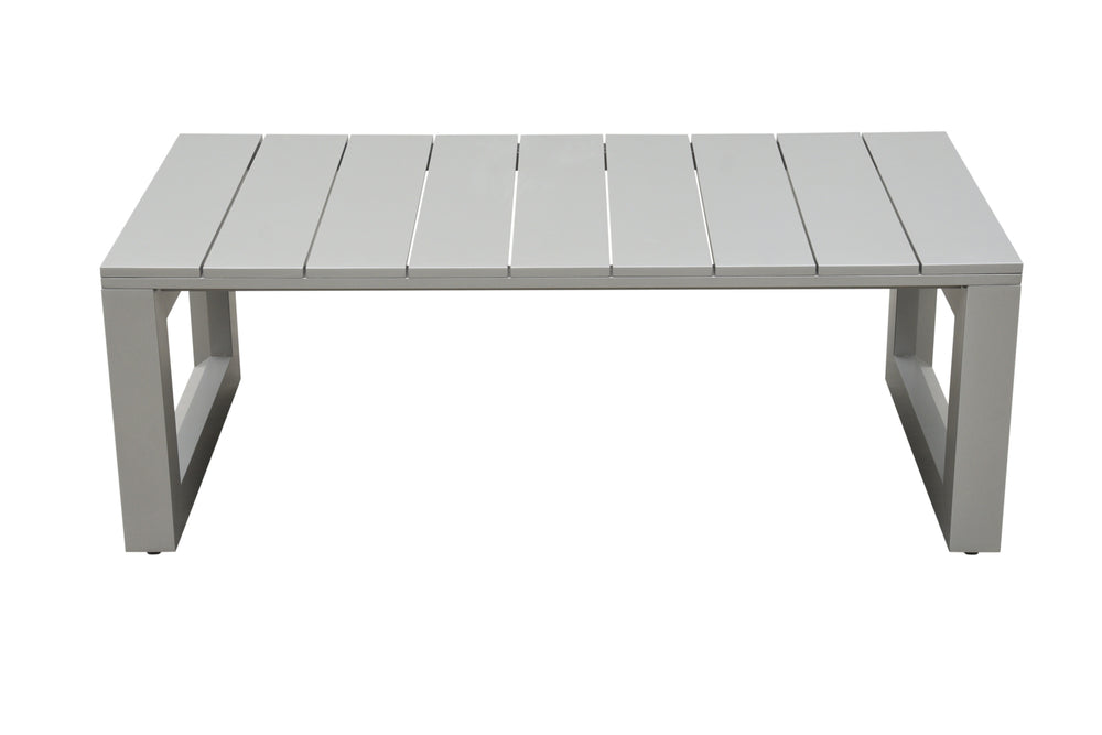English Elm Steve Silver - Outdoor Contemporary Cocktail Table Tan - Geometric Beveled Ends, 49.25" x 26.4" Rust‑Resistant Aluminum B081110050