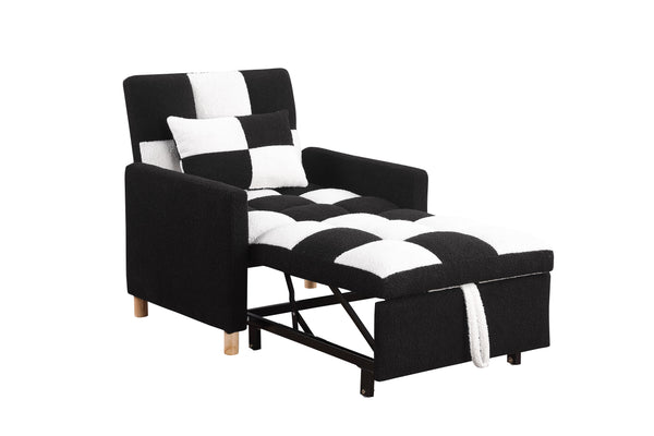 English Elm Convertible Convertible Sleeper Sofa Chair Bed with 3-Position Backrest, Teddy Fabric, Sturdy 330lb Frame Black White W1420110191