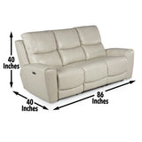 English Elm Steve Silver - Contemporary Leather Collection - Power Leg Rest, Articulating Headrest - Usb Charging, Home Button - Ivory Dual Reclining Sofa, Stylish And Convenient