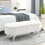 Hearth and Haven Welike Length 45.5 Inches Storage Ottoman Bench Upholstered Fabric Storage Bench End Of Bed Stool with Safety Hinge For Bedroom, Living Room, Entryway, Teddy White W834105751