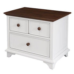 English Elm Wooden Two-Drawer Nightstand White & Walnut — Solid Pine Storage Table for Bedroom, Kids, Living Room WF305273AAK
