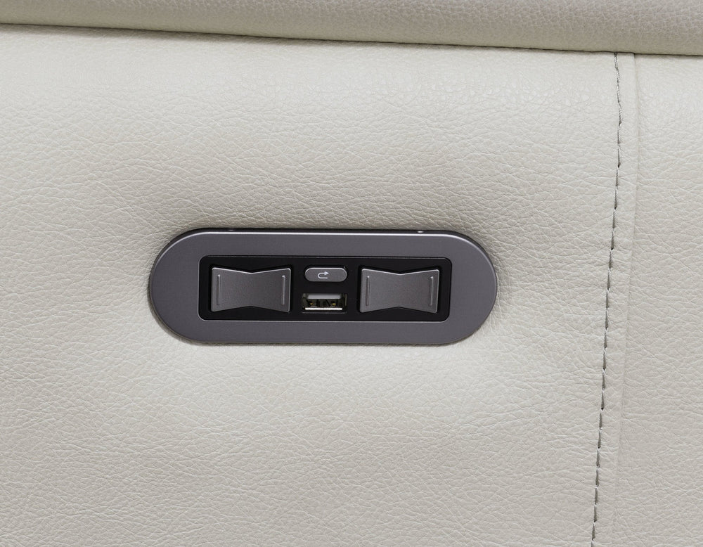 English Elm Steve Silver - Modern Dual-Power Reclining Sofa Ivory with Top-Grain Leather, USB Ports, Channel Back, Power Headrests B081109568