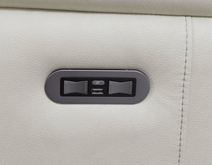 English Elm Steve Silver - Modern Dual-Power Reclining Sofa Ivory with Top-Grain Leather, USB Ports, Channel Back, Power Headrests B081109568