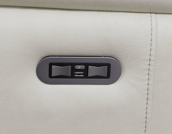 English Elm Steve Silver - Modern Dual-Power Reclining Sofa Ivory with Top-Grain Leather, USB Ports, Channel Back, Power Headrests B081109568