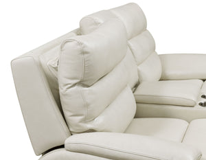 English Elm Steve Silver - Modern Dual-Power Reclining Sofa Ivory with Top-Grain Leather, USB Ports, Channel Back, Power Headrests B081109568