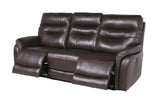 English Elm Steve Silver - Top-Grain Leather Motion Sofa In Coffee - Contemporary Style, Reclining Footrests, Usb Port