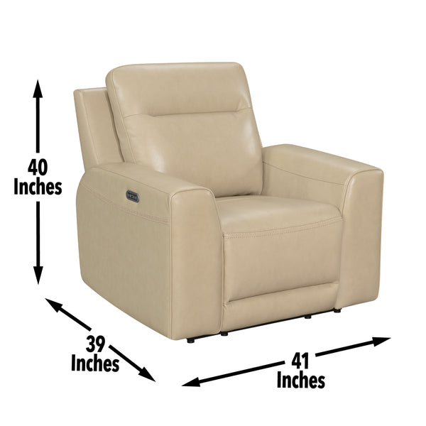 English Elm Steve Silver - Updated Silhouette Leather Power Reclining Group in Tan — Top-Grain, Dual Power Footrest, Headrest Adjustability B081109543