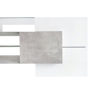 English Elm On-trend Gloss Grey Entertainment Center Led Glass Shelves Modern Living Room Storage SD000016AAE