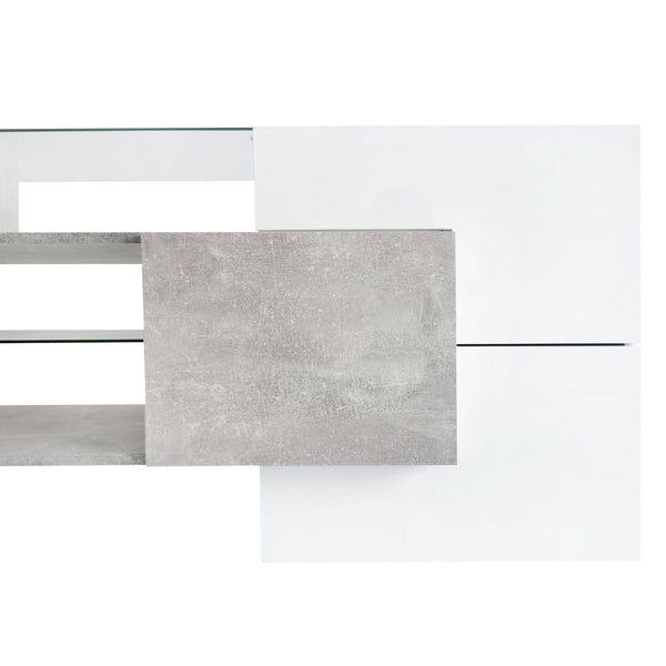 English Elm On-trend Gloss Grey Entertainment Center Led Glass Shelves Modern Living Room Storage SD000016AAE