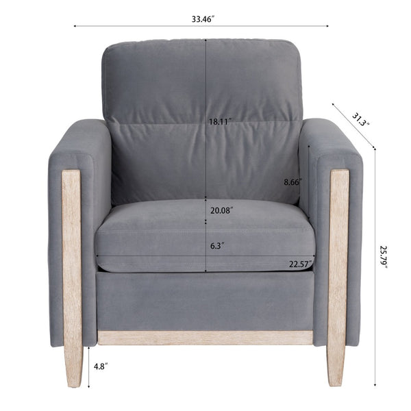 English Elm 1 Seater Accent Sofa with Rubberwood Legs High Resilience Cushion for Living Room W680106028