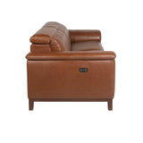 English Elm Steve Silver - Dual-Power Leather Reclining Sofa - Articulating Power Headrest, Padded Armrest - Coach Colored, Luxurious Comfort