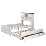 Hearth and Haven Wyatt Captain Bookcase Bed with Trundle, 3 Drawers, Full, White and Walnut BS305271AAK