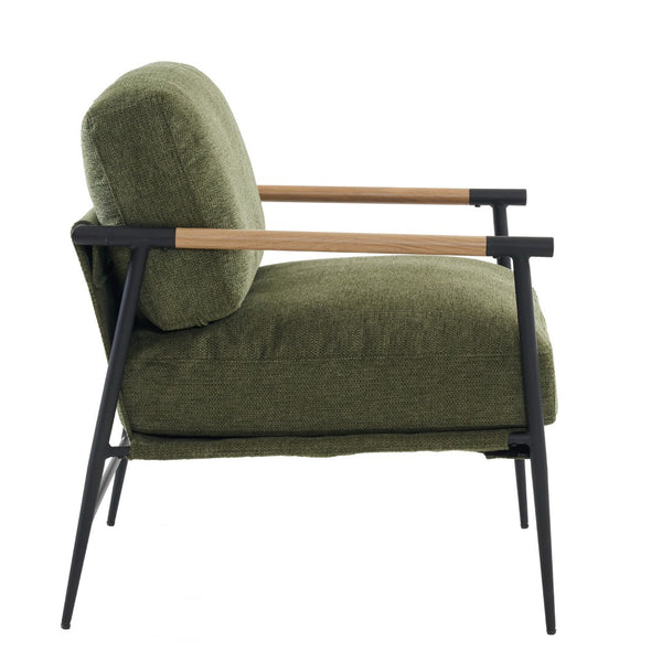 English Elm Leisure Accent Chair Solid Wood Frame Ergonomic Backrest Upholstered Fabric Reading Seat Green W1805106268