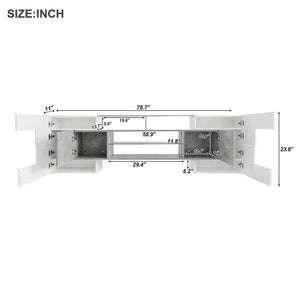 English Elm On-trend Gloss Grey Entertainment Center Led Glass Shelves Modern Living Room Storage SD000016AAE