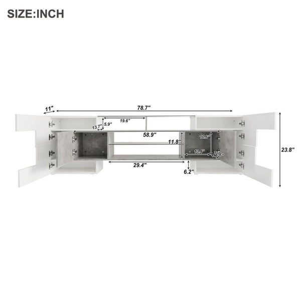 English Elm On-trend Gloss Grey Entertainment Center Led Glass Shelves Modern Living Room Storage SD000016AAE