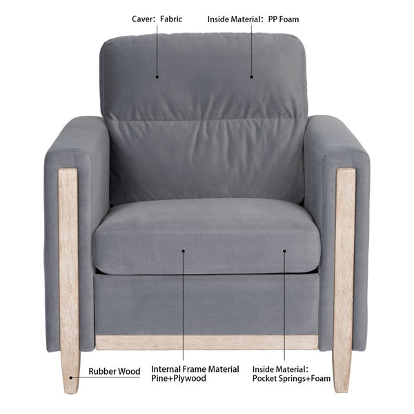 English Elm 1 Seater Accent Sofa with Rubberwood Legs High Resilience Cushion for Living Room W680106028