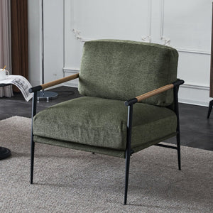 English Elm Leisure Accent Chair Solid Wood Frame Ergonomic Backrest Upholstered Fabric Reading Seat Green W1805106268