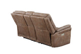 English Elm Steve Silver - Transitional Console Loveseat - Warm Camel Faux-Suede, Power Footrest, Power Headrest - Concealed Cupholders, Built-In Console