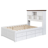 Hearth and Haven Wyatt Captain Bookcase Bed with Trundle, 3 Drawers, Full, White and Walnut BS305271AAK