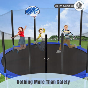 English Elm 16ft Round Backyard Trampoline with Enclosure Net Ladder and Basketball Hoop SC000005AAC