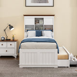 Hearth and Haven Wyatt 2-Piece Captain Bedroom Set with Twin Bed and Nightstand, Trundle, White and Walnut BS205270AAK