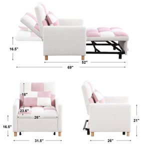 English Elm Convertible Convertible Sleeper Sofa Chair Bed with 3-Position Backrest, Teddy Fabric, Sturdy 330lb Frame Pink+White W1420110192