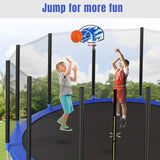 Hearth and Haven Lila Trampoline for Kids with Safety Enclosure Net, Basketball Hoop and Ladder, Blue