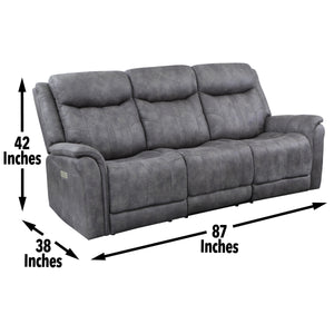 English Elm Steve Silver - Transitional Morrison Power Reclining Sofa in Grey Faux-Suede with USB, Power Headrest & Footrest, Durable Build B081109522
