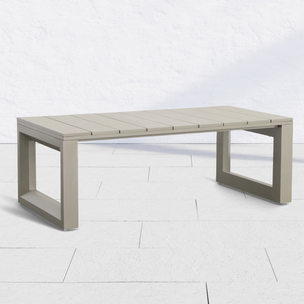 English Elm Steve Silver - Outdoor Contemporary Cocktail Table Tan - Geometric Beveled Ends, 49.25" x 26.4" Rust‑Resistant Aluminum B081110050