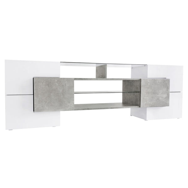 English Elm On-trend Gloss Grey Entertainment Center Led Glass Shelves Modern Living Room Storage SD000016AAE