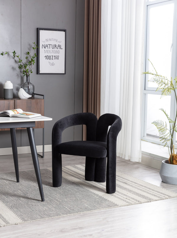 English Elm Contemporary Velvet Upholstered Dining Chair with Steel Frame, Rounded Back Comfort for Home Black W395103721