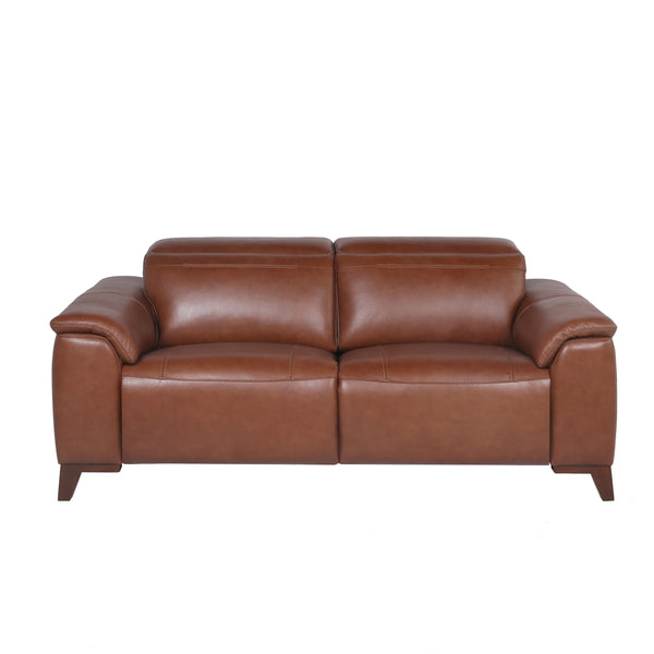 English Elm Steve Silver - Dual-Power Leather Reclining Sofa with Articulating Power Headrests, Padded Armrests, Coach Brown Comfort B081109523