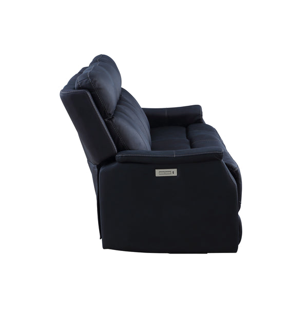 English Elm Steve Silver - Tailored Dual-Power Reclining Sofa Dark Blue Nubuck-Look Fabric, USB Controls, Hand-Stitching Comfort B081109566