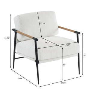 English Elm Leisure Accent Chair Solid Wood Frame Ergonomic Backrest Upholstered Fabric Reading Seat White W1805106266