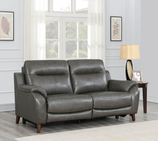 English Elm Steve Silver - Luxurious Top Grain Leather Reclining Sofa with Power Headrest & Footrest, Nailhead Trim, 85" L Charcoal grey B081109518