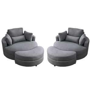 English Elm Welike Swivel Accent Barrel Modern Linen Sofa Lounge Club Round Chair with Storage Ottoman Cozy Plush Comfort and Durable Frame DARK GREY W834S00028