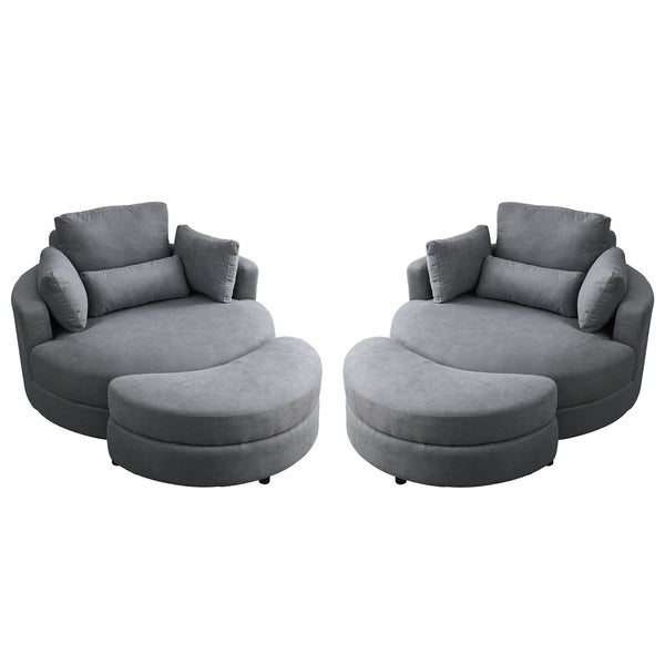English Elm Welike Swivel Accent Barrel Modern Linen Sofa Lounge Club Round Chair with Storage Ottoman Cozy Plush Comfort and Durable Frame DARK GREY W834S00028