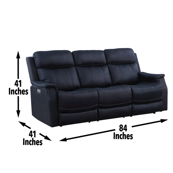 English Elm Steve Silver - Tailored Dual-Power Reclining Sofa Dark Blue Nubuck-Look Fabric, USB Controls, Hand-Stitching Comfort B081109566