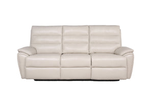 English Elm Steve Silver - Modern Dual-Power Reclining Sofa Ivory with Top-Grain Leather, USB Ports, Channel Back, Power Headrests B081109568
