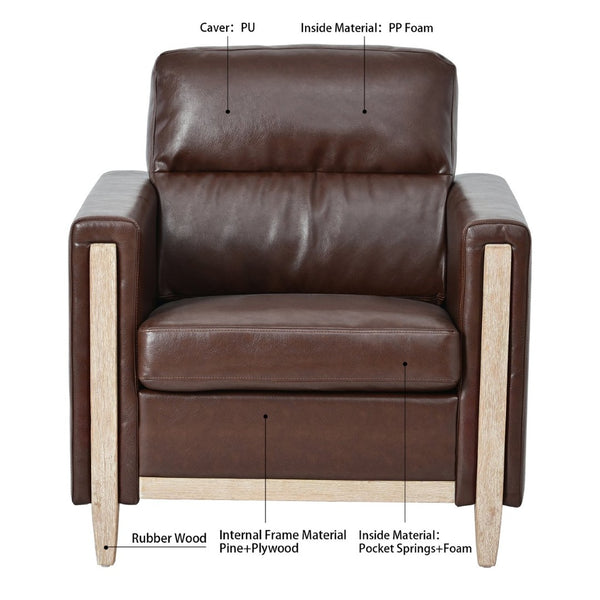 English Elm 1 Seater Pu Leather Sofa with Pocket Spring Seat and Rubberwood Legs for Living Room W680106104