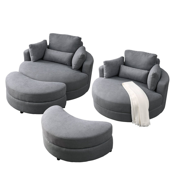 English Elm Welike Swivel Accent Barrel Modern Linen Sofa Lounge Club Round Chair with Storage Ottoman Cozy Plush Comfort and Durable Frame DARK GREY W834S00028