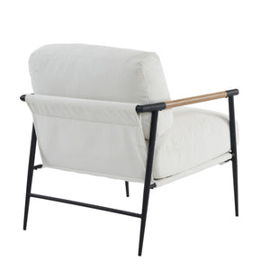 English Elm Leisure Accent Chair Solid Wood Frame Ergonomic Backrest Upholstered Fabric Reading Seat White W1805106266