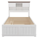 Hearth and Haven Wyatt Captain Bookcase Bed with Trundle, 3 Drawers, Full, White and Walnut BS305271AAK