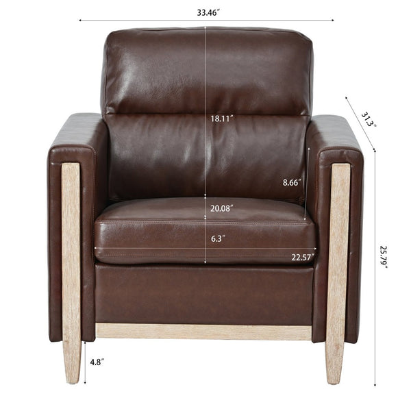 English Elm 1 Seater Pu Leather Sofa with Pocket Spring Seat and Rubberwood Legs for Living Room W680106104