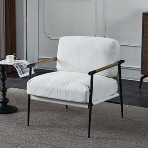 English Elm Leisure Accent Chair Solid Wood Frame Ergonomic Backrest Upholstered Fabric Reading Seat White W1805106266