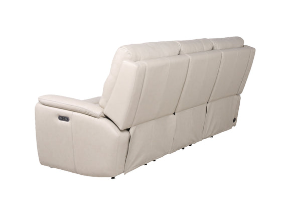 English Elm Steve Silver - Modern Dual-Power Reclining Sofa Ivory with Top-Grain Leather, USB Ports, Channel Back, Power Headrests B081109568