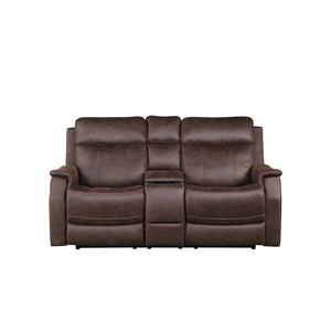 English Elm Steve Silver - Tailored Power Console Loveseat - Nubuck-Like Leatherette, Power Headrest, Power Footrest - Contemporary Silhouette, Hidden Storage, Usb Charging